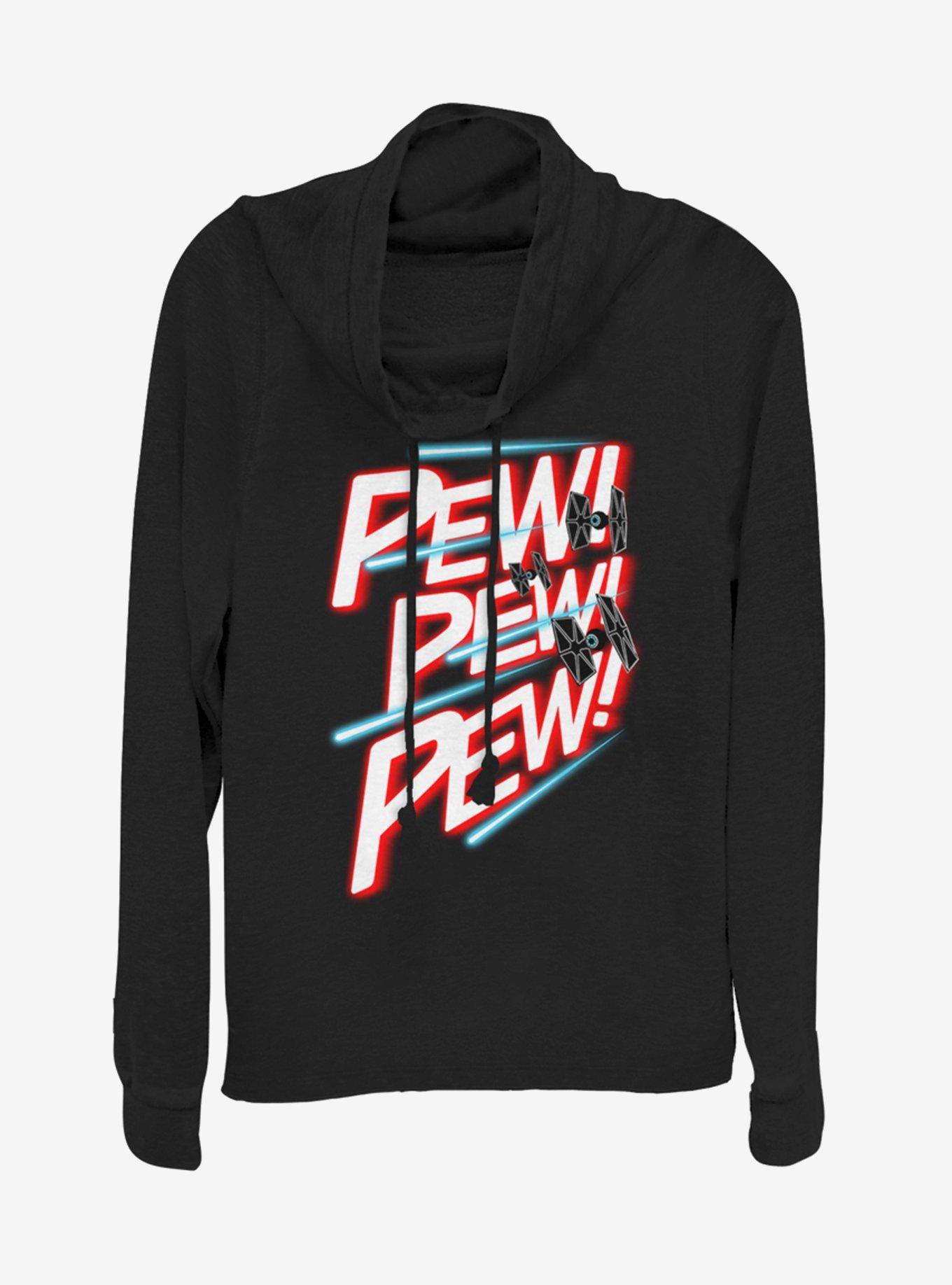 Lucasfilm Star Wars Pew Pew Pew Cowlneck Long-Sleeve Womens Top, BLACK, hi-res