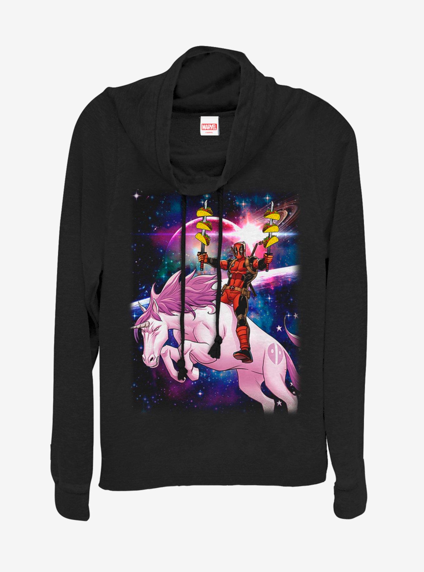 Marvel Deadpool Taco Unicorn Cowlneck Long-Sleeve Womens Top, BLACK, hi-res