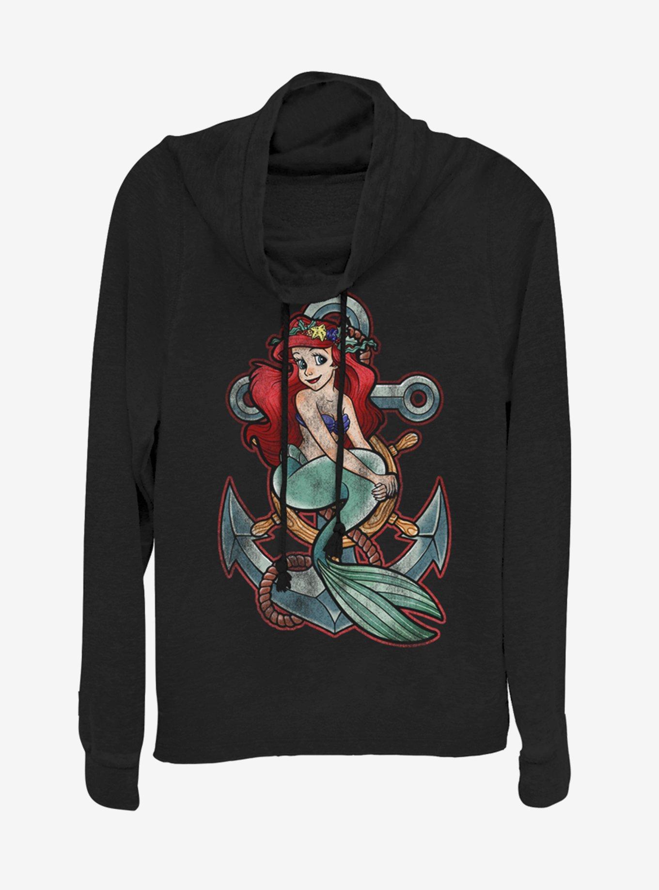 Disney Princess Anchor Cowlneck Long-Sleeve Womens Top, BLACK, hi-res