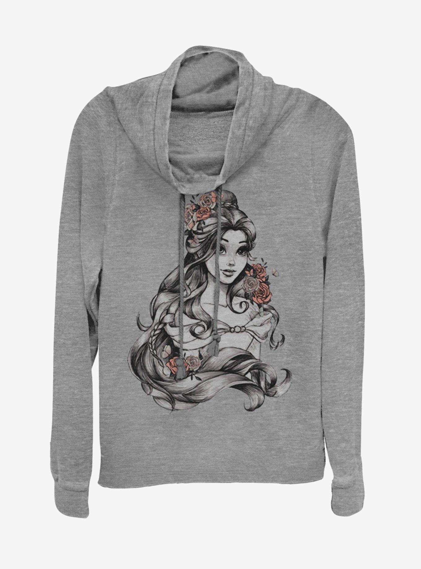 Disney Princess Beaute Flower Cowlneck Long-Sleeve Womens Top, , hi-res