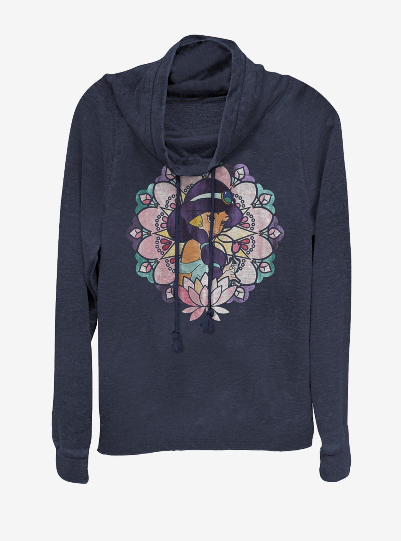 Disney Princess Glass Jasmine Cowlneck Long-Sleeve Womens Top, NAVY, hi-res