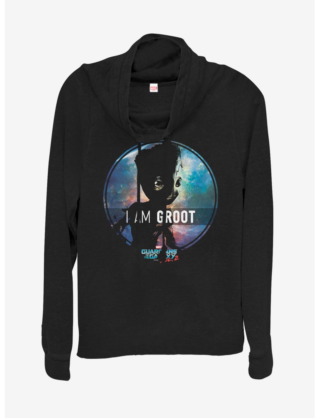 Marvel Guardians of the Galaxy Star Groot Cowlneck Long-Sleeve Womens Top, BLACK, hi-res