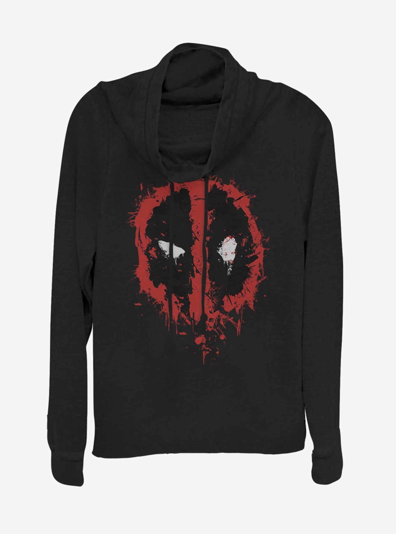 Marvel Deadpool Deadpool Splatter Icon Cowlneck Long-Sleeve Womens Top, BLACK, hi-res