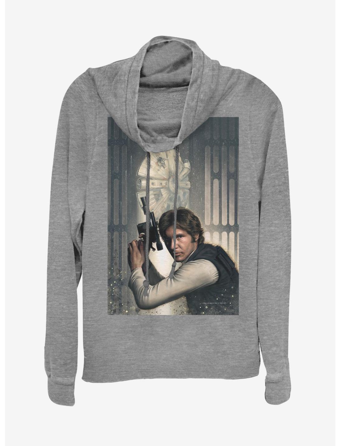 Star Wars Han Solo Painting Cowlneck Long-Sleeve Womens Top, GRAY HTR, hi-res