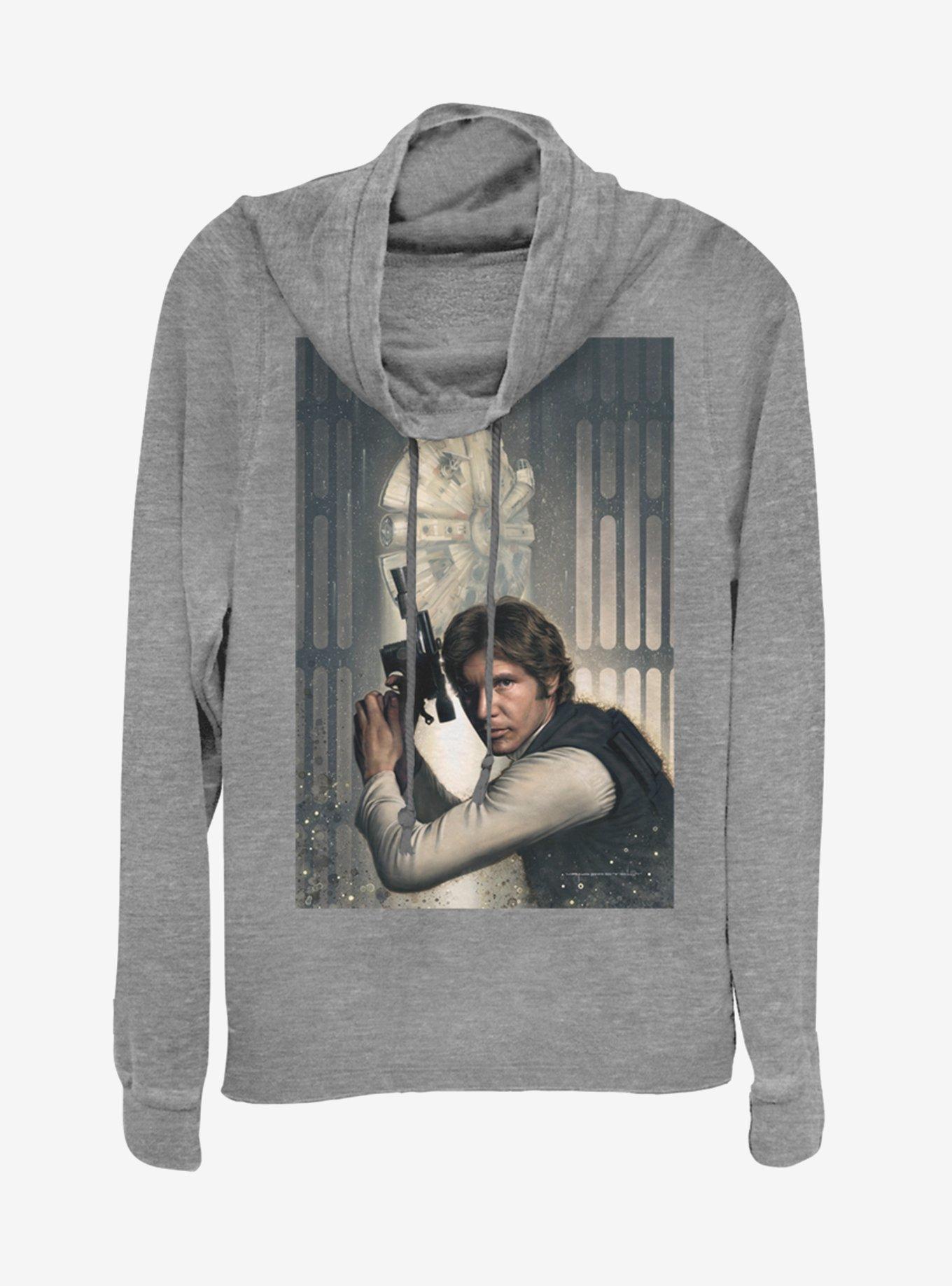 Star Wars Han Solo Painting Cowlneck Long-Sleeve Womens Top, GRAY HTR, hi-res view 1