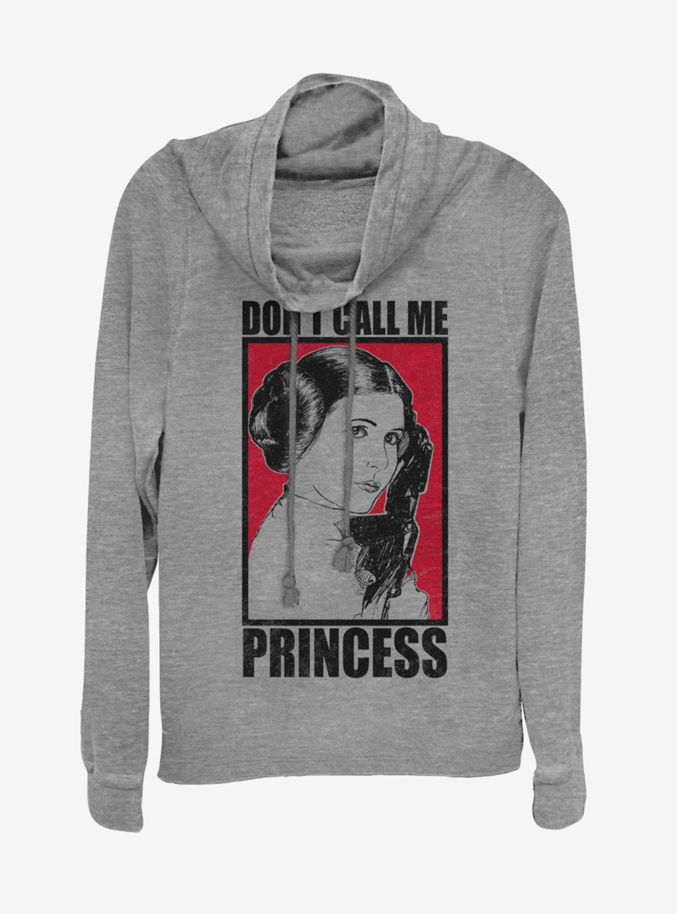 Star Wars No Princess Cowlneck Long-Sleeve Womens Top, GRAY HTR, hi-res