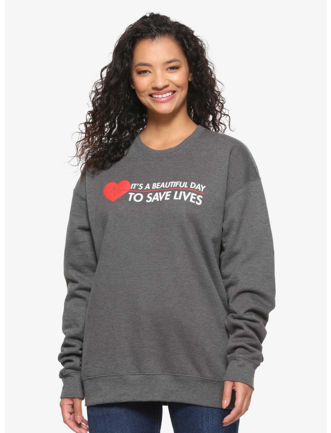 Grey's Anatomy Save Lives Women's Crewneck - BoxLunch Exclusive, CHARCOAL, hi-res