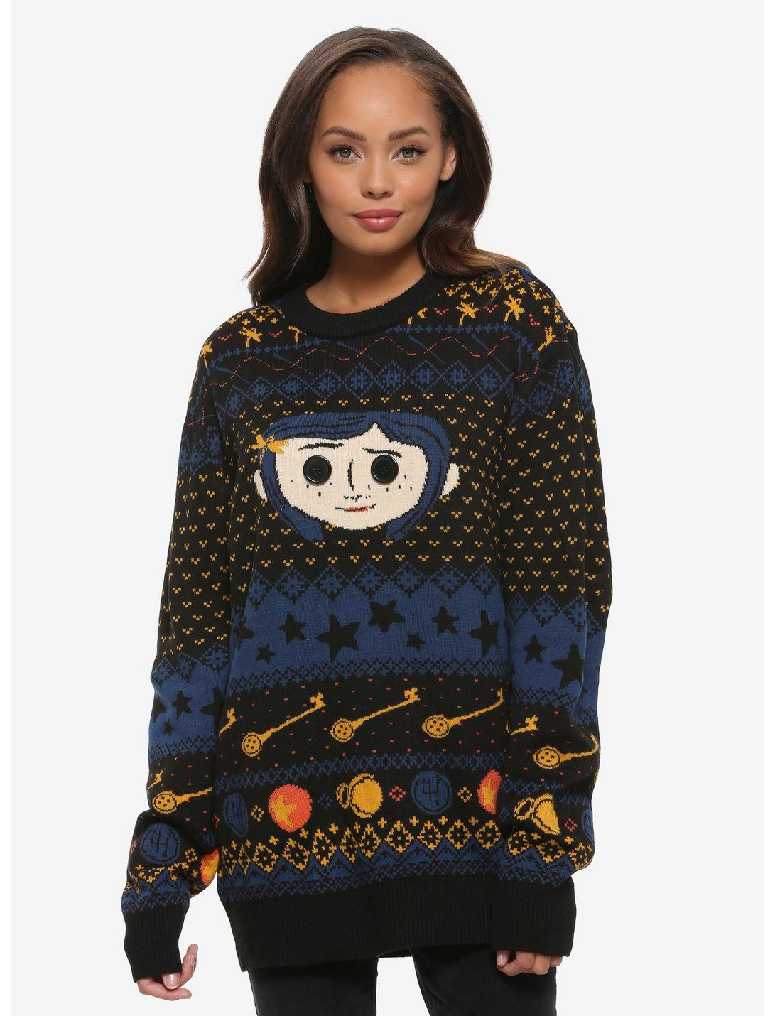 Coraline Button Eyes Ugly Holiday Sweater - BoxLunch Exclusive, MULTI, hi-res