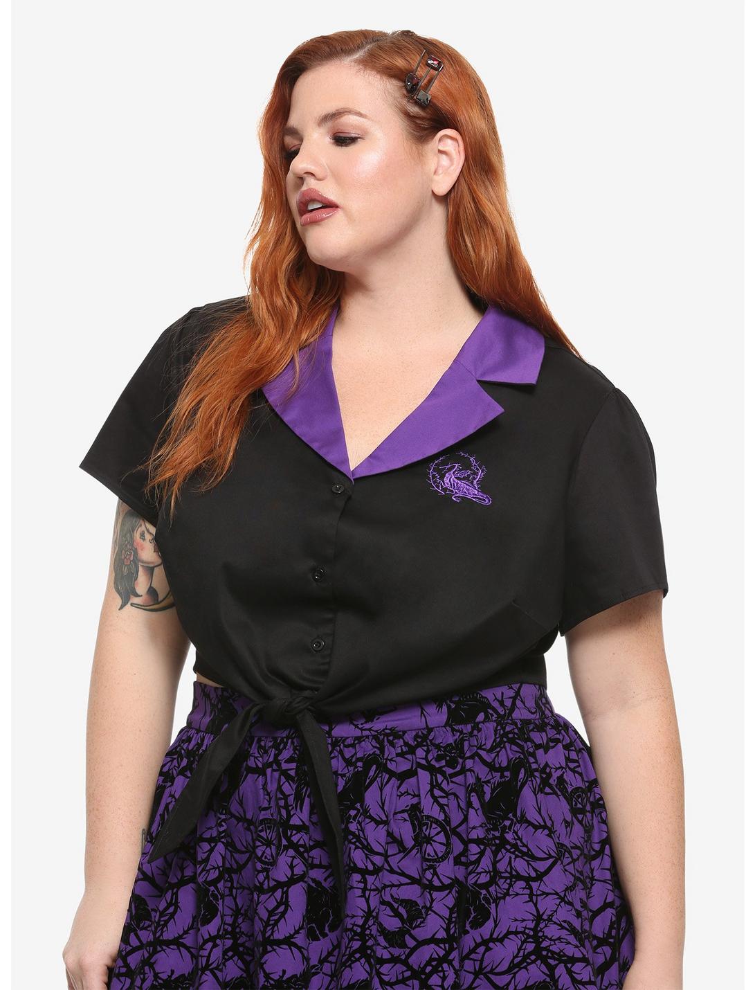 Disney Sleeping Beauty Maleficent Embroidered Girls Crop Button-Up Plus Size, PURPLE, hi-res