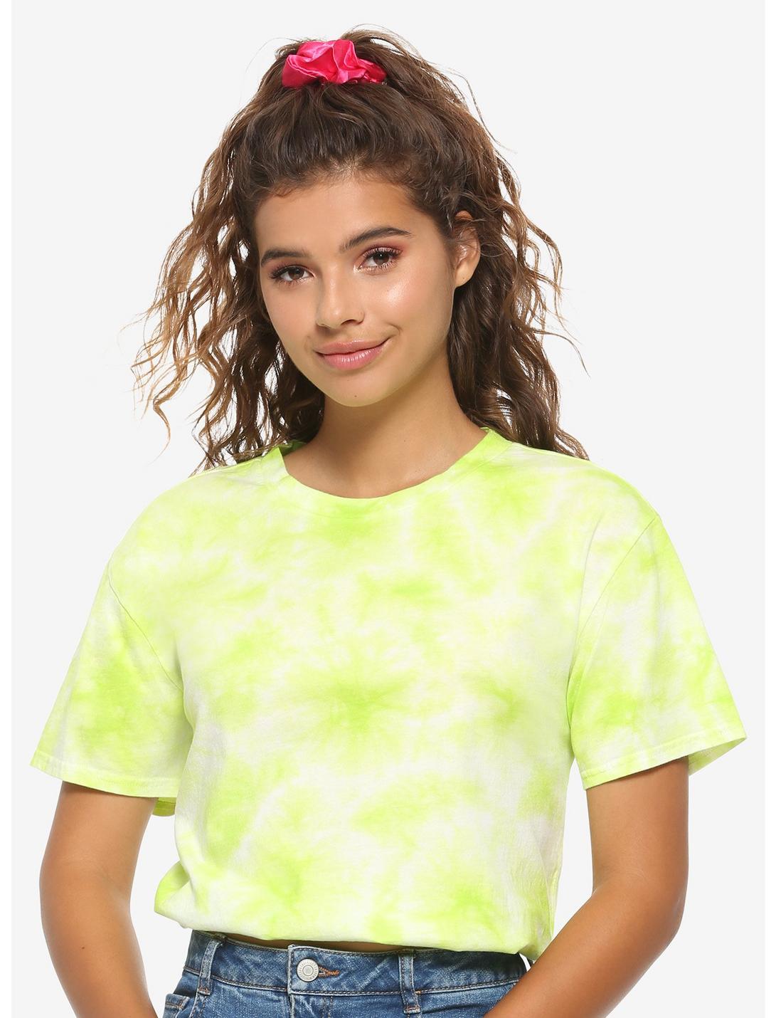 Green & White Tie-Dye Elastic Waistband Girls Crop T-Shirt, GREEN, hi-res