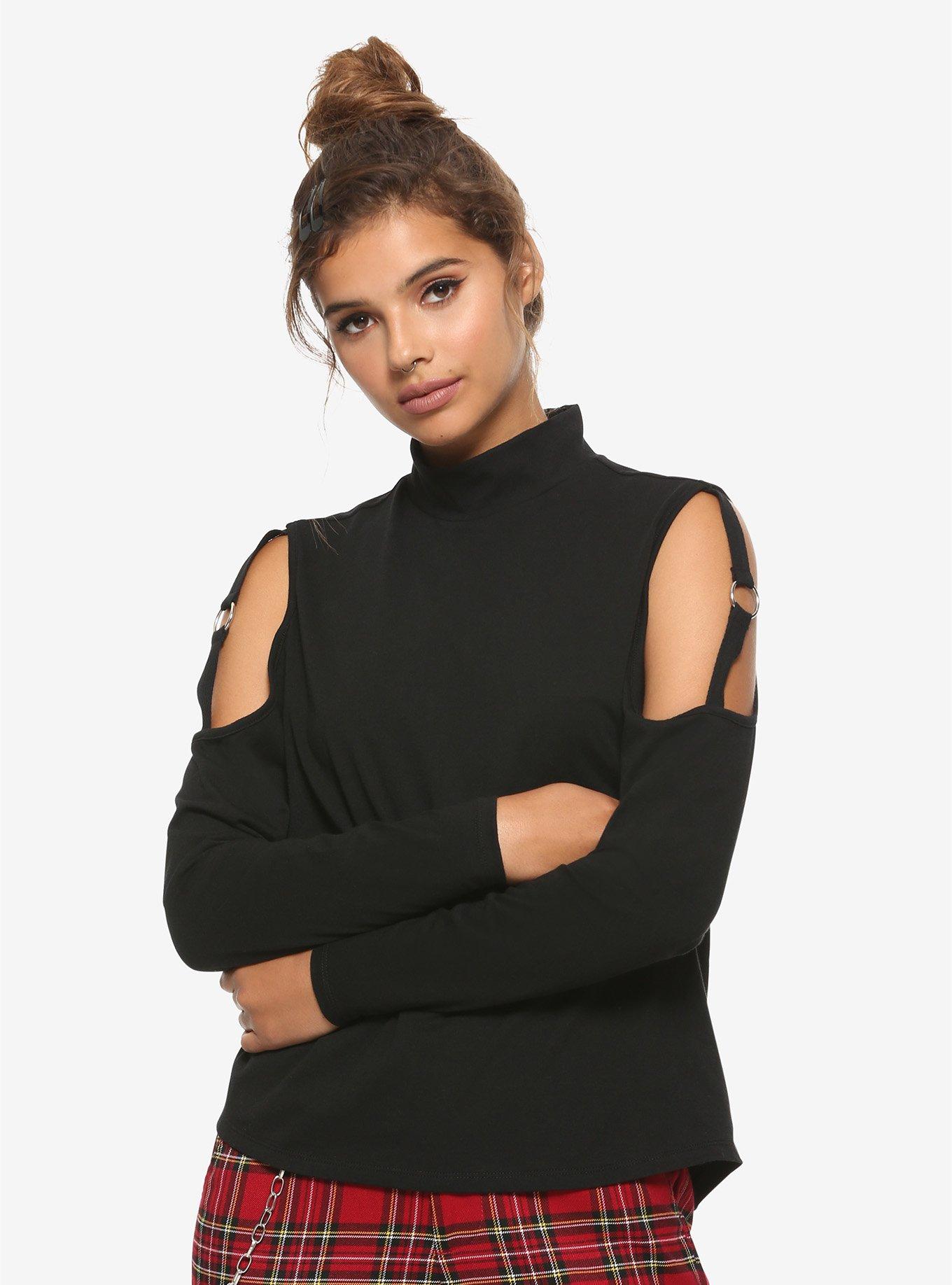 Black Cold Shoulder Girls Strappy Long-Sleeve T-Shirt | Hot Topic
