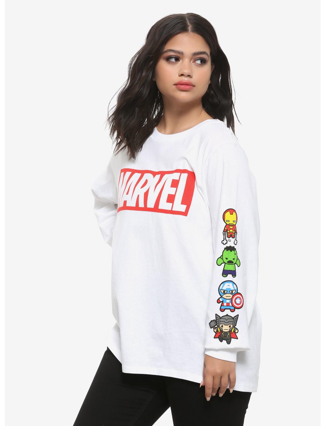 Marvel Logo & Chibi Heroes Girls Long-Sleeve T-Shirt Plus Size, MULTI, hi-res