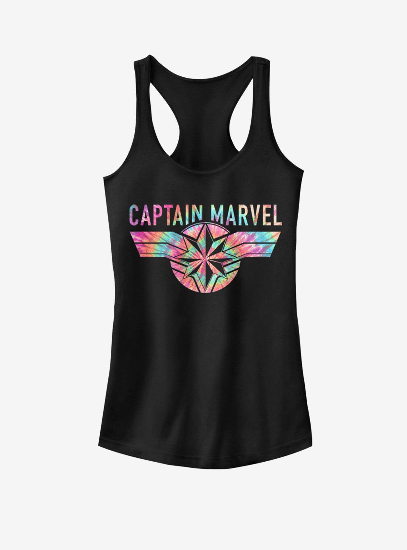 Marvel Captain Marvel Tie-Dye Captain Logo Girls Tank, BLACK, hi-res