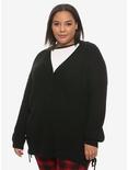 Black Side-Lacing Girls Cardigan Plus Size, BLACK, hi-res