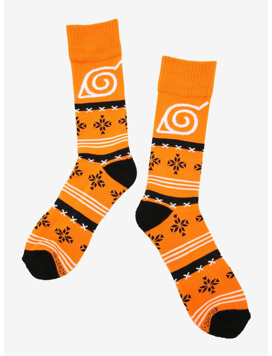 Naruto Shippuden Konoha Symbol Holiday Crew Socks - BoxLunch Exclusive, , hi-res