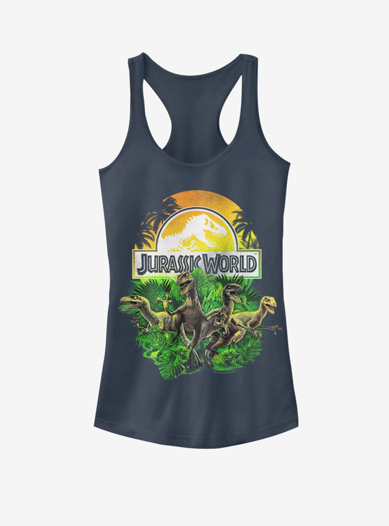 Universal Jurassic Park Distressed Plastic Jungle Girls Tank, INDIGO, hi-res