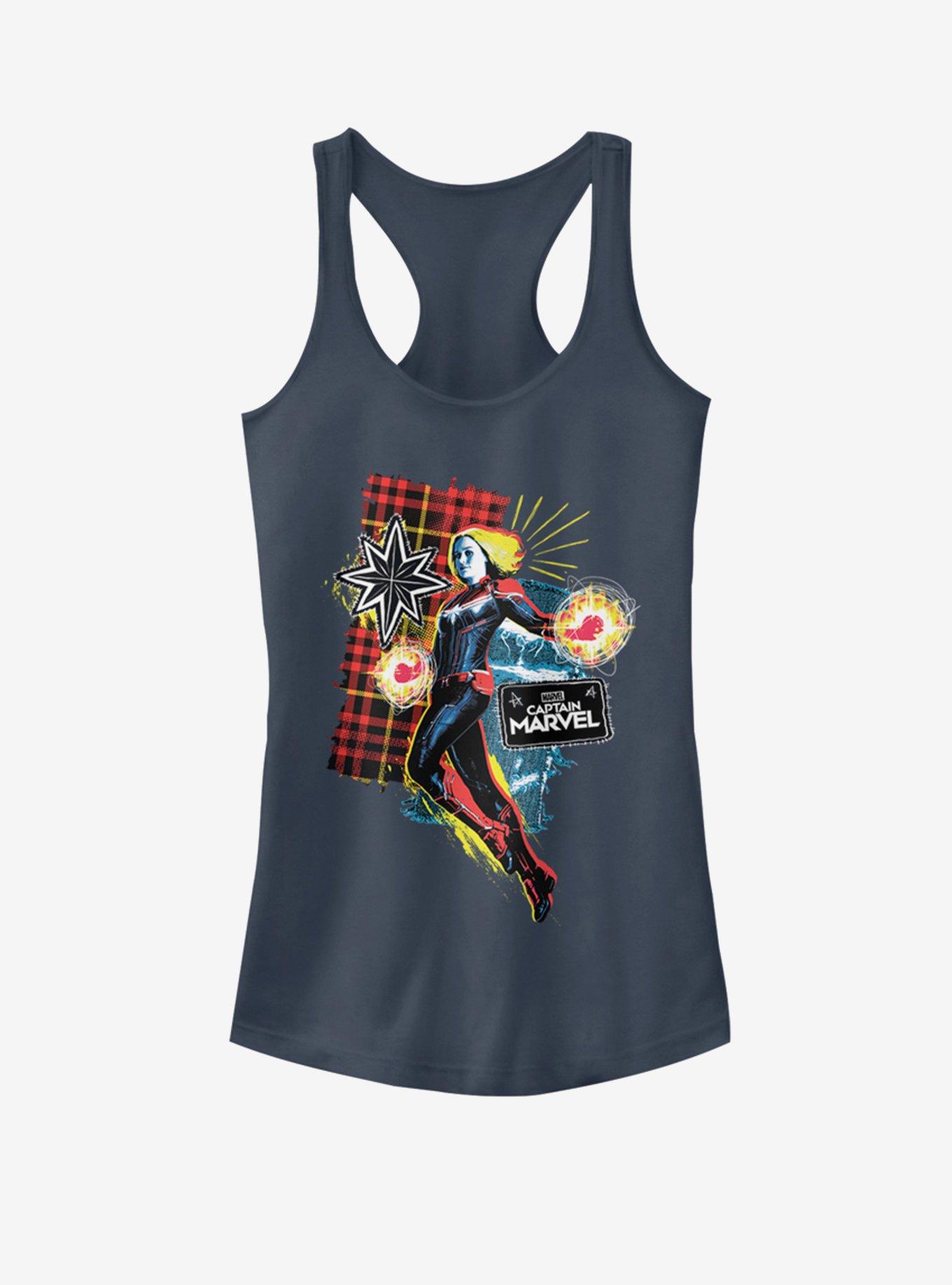 Marvel Captain Marvel 90's Grunge Patch Marvel Girls Tank, INDIGO, hi-res