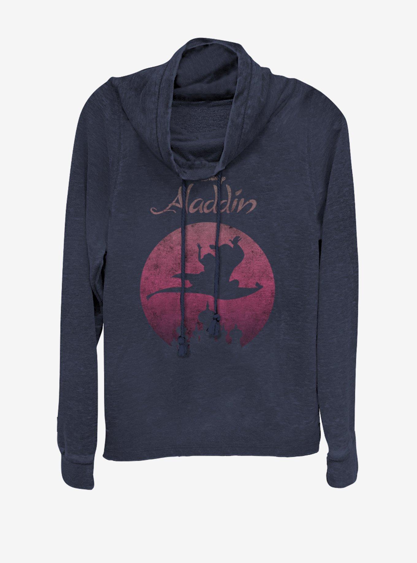 Disney Aladdin Flying High Cowlneck Long-Sleeve Womens Top, NAVY, hi-res