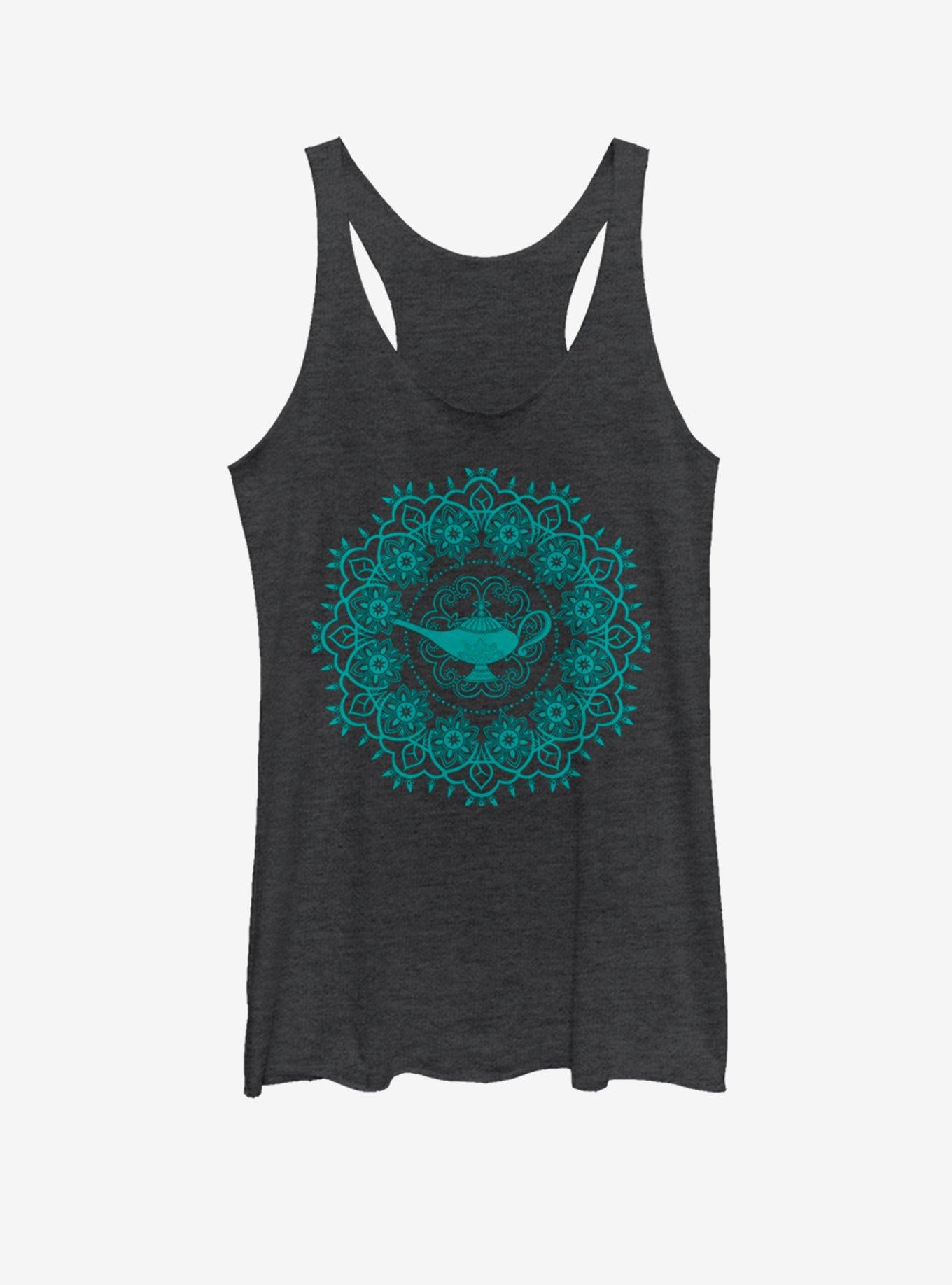 Disney Aladdin Lamp Mandala - Teal Ink Womens Tank Top, BLK HTR, hi-res