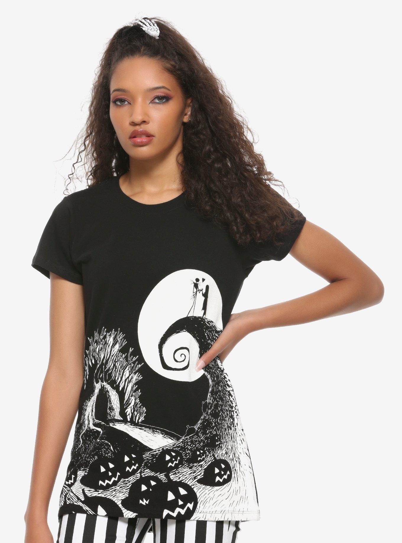 The Nightmare Before Christmas Black White Spiral Hill Girls T