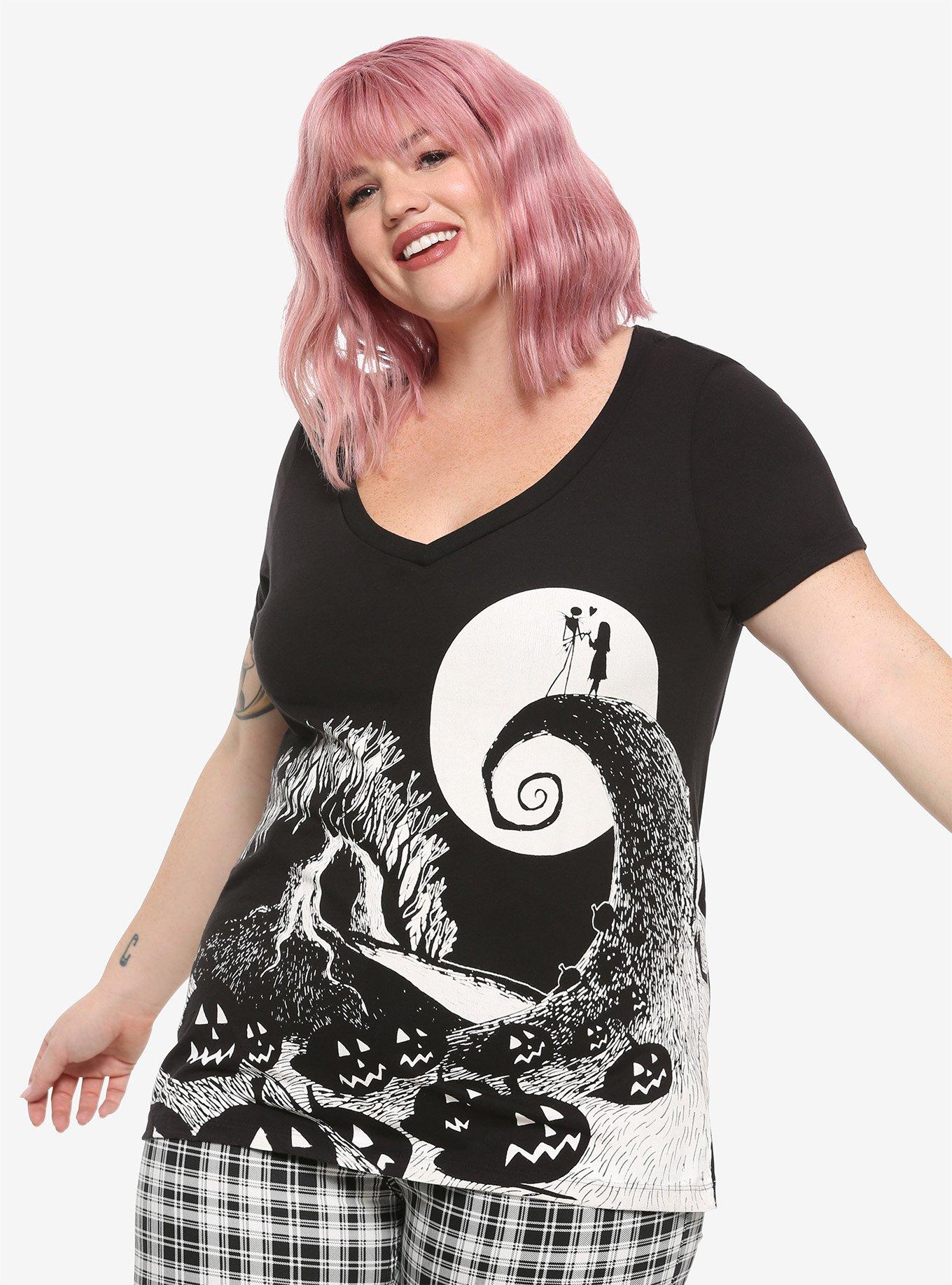 The Nightmare Before Christmas Black & White Spiral Hill Girls T-Shirt Plus Size, WHITE, hi-res