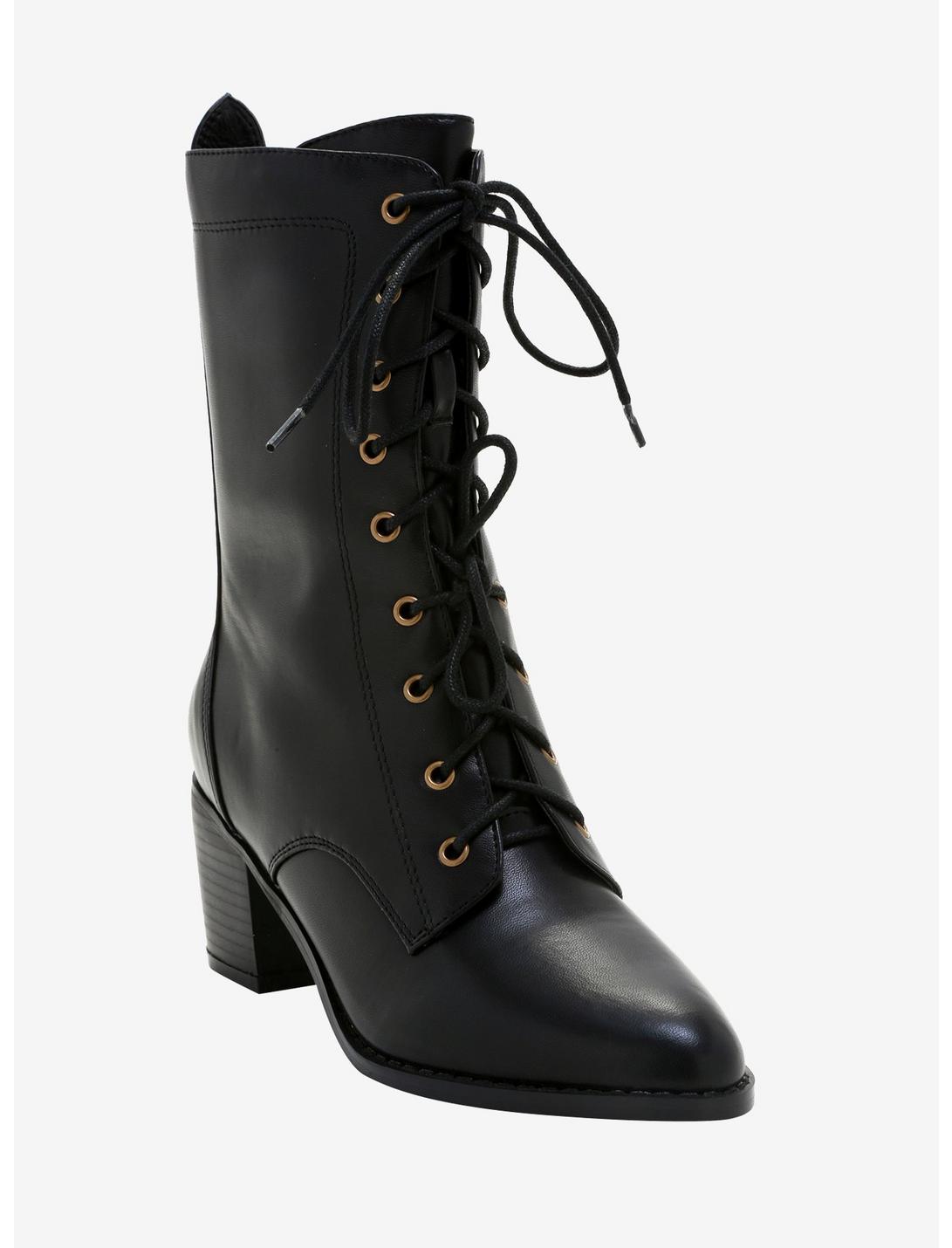 Spellbound Witch Pointed Lace-Up Boots, BLACK, hi-res