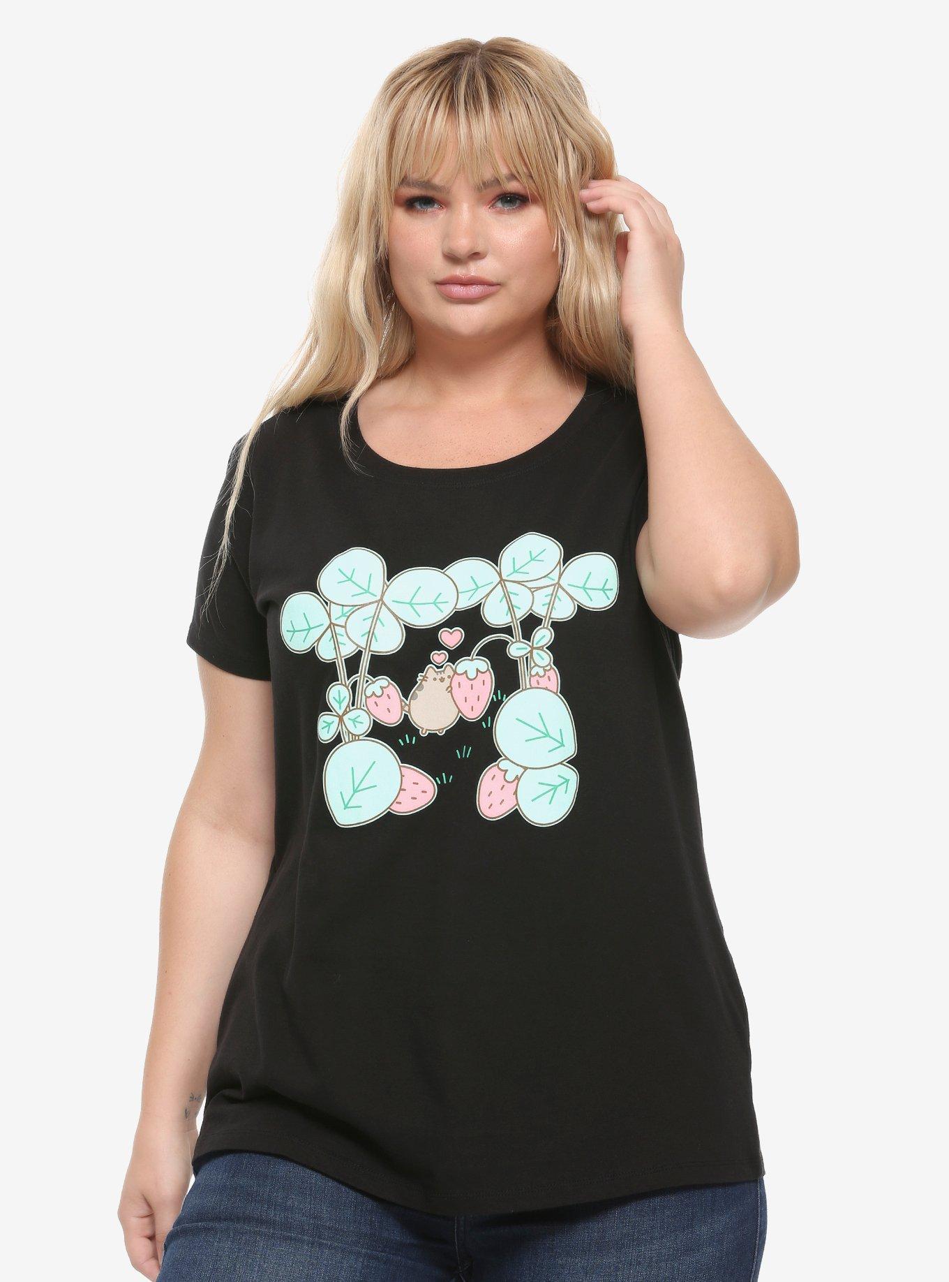 Pusheen Strawberry Vines Girls T-Shirt Plus Size, BLACK, hi-res