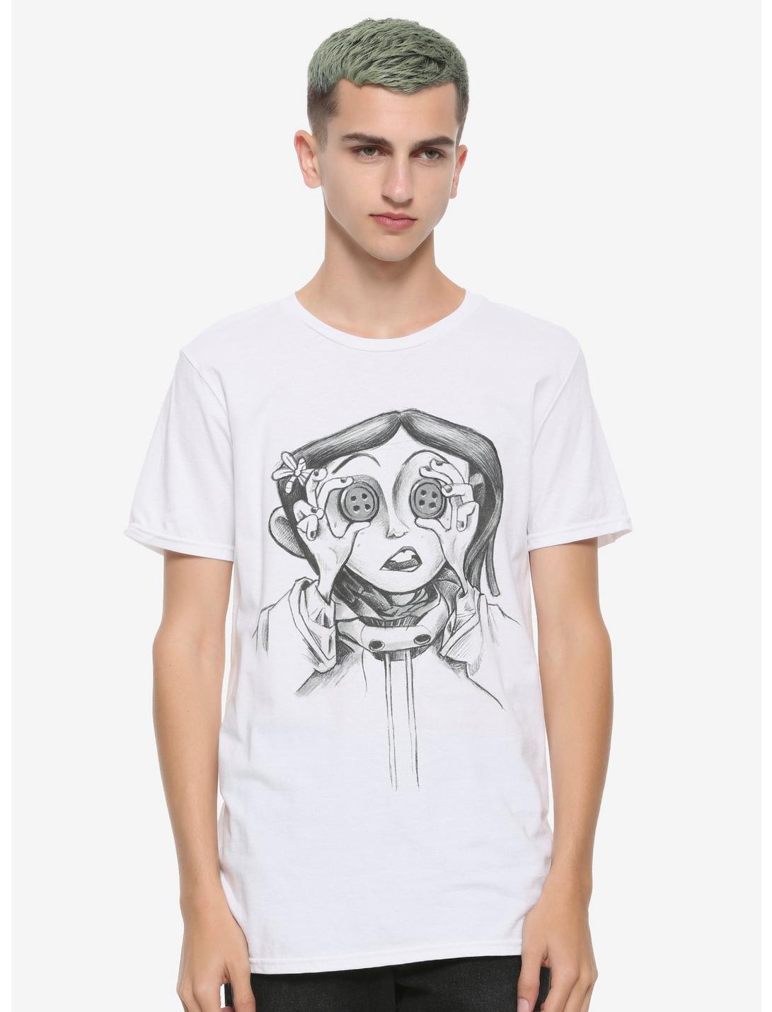 Coraline Button Sketch T-Shirt, BLACK, hi-res