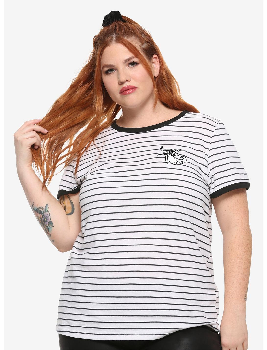 The Nightmare Before Christmas Zero Striped Girls Ringer T-Shirt Plus Size, BLACK, hi-res