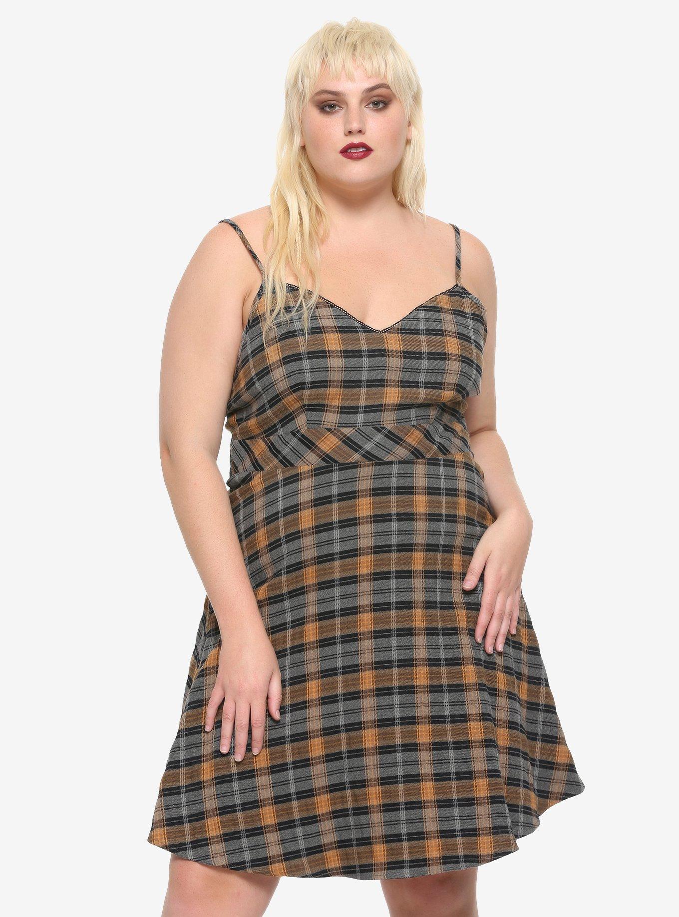 Mustard & Grey Plaid Dress Plus Size, PLAID, hi-res