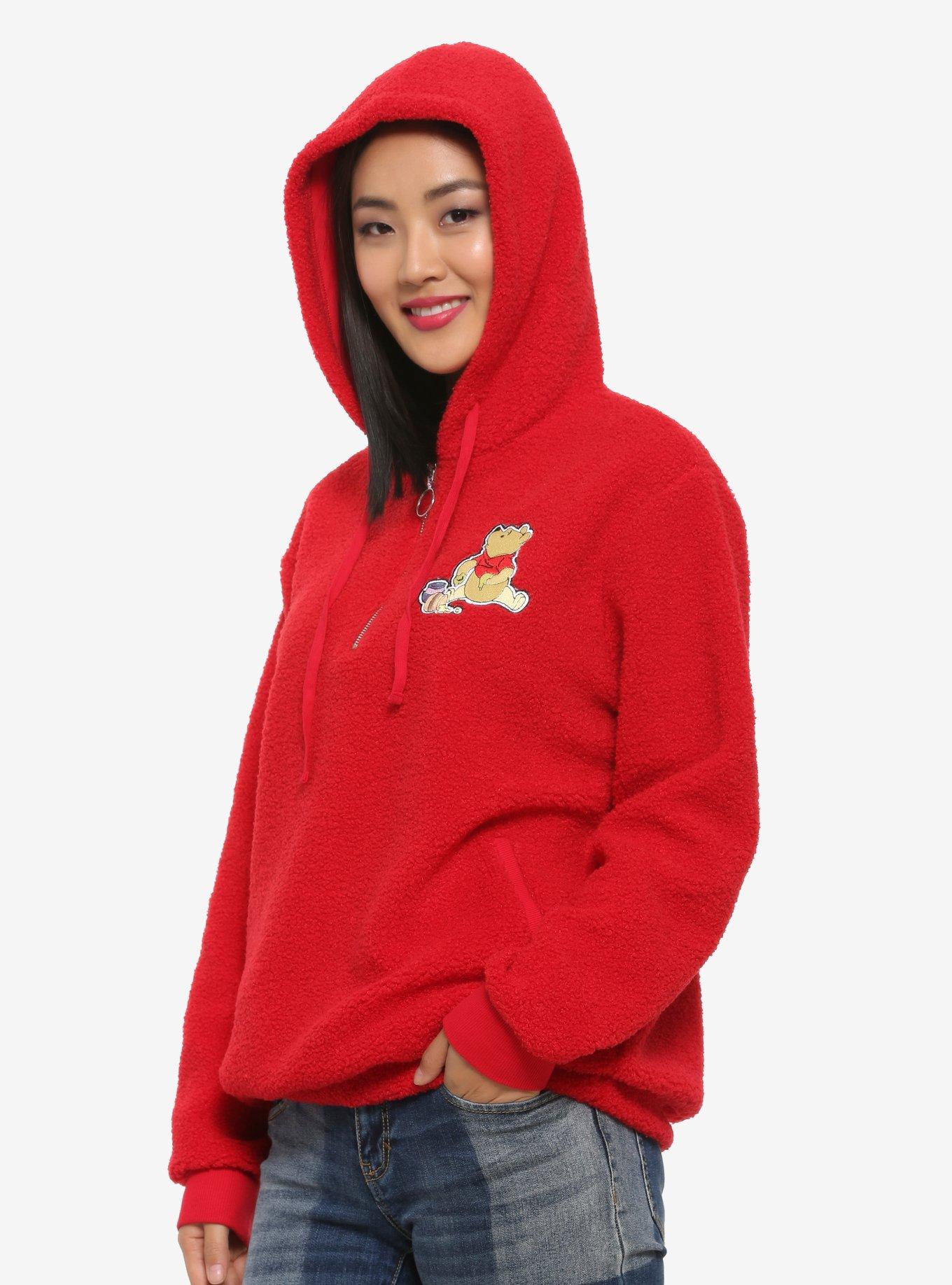 Disney Winnie the Pooh Women's Quarter-Zip Teddy Hoodie, RED, hi-res
