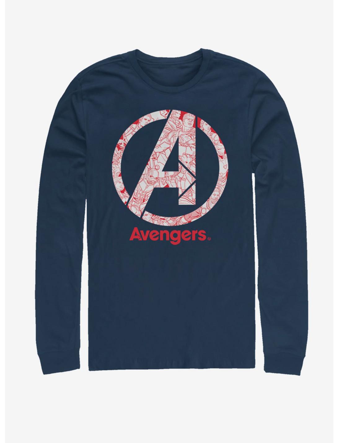 Marvel Avengers: Endgame Line Art Logo Long-Sleeve T-Shirt, NAVY, hi-res
