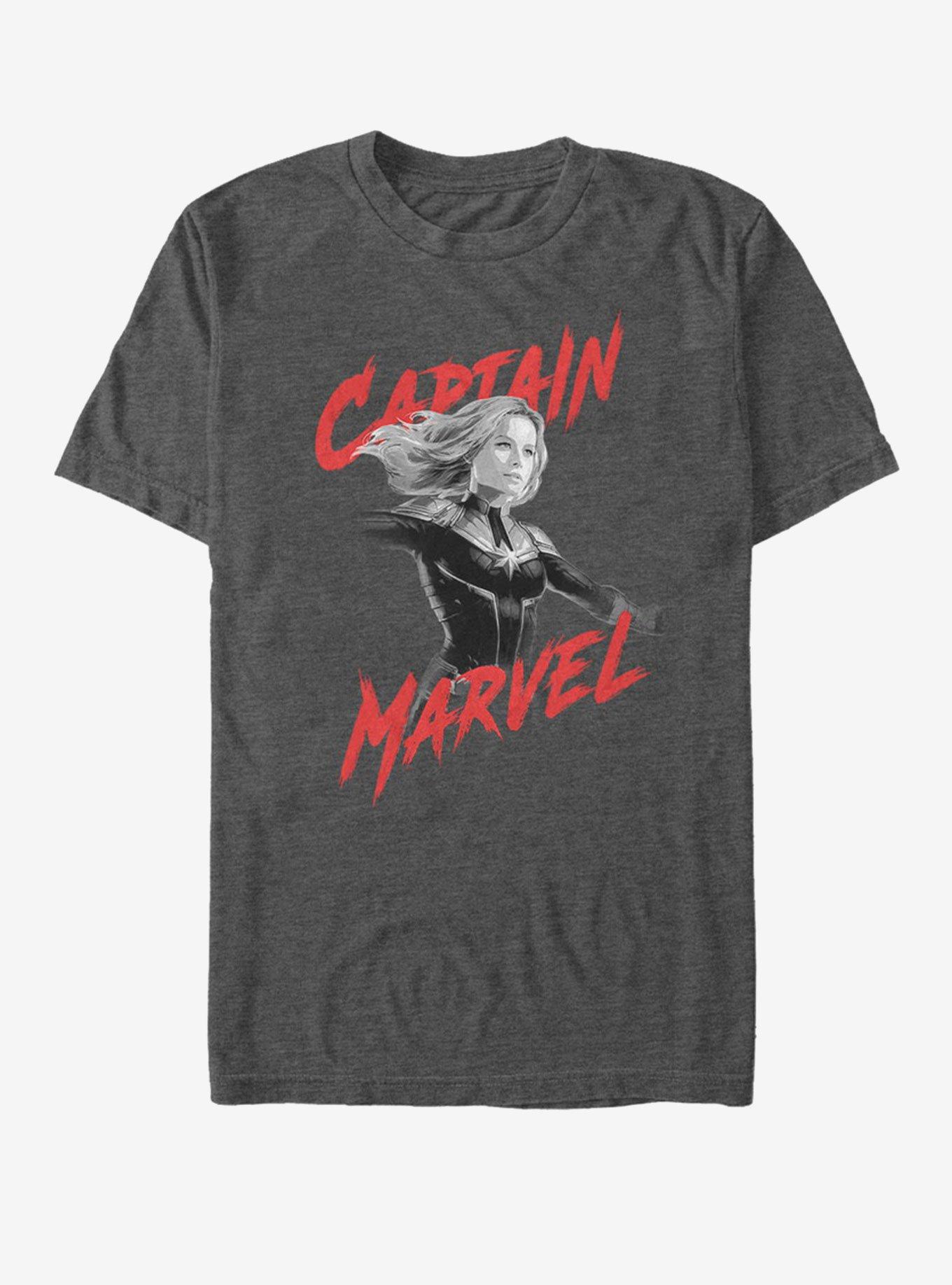 Marvel Avengers: Endgame High Contrast Captain Marvel T-Shirt, CHAR HTR, hi-res