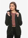 Black Hooded Fleece Girls Jacket, BLACK, hi-res