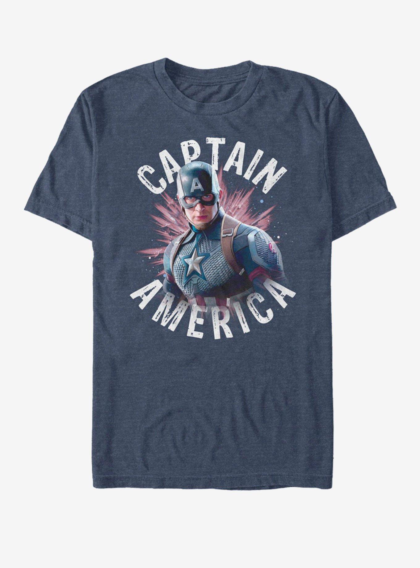 Marvel Avengers: Endgame Captain America Burst T-Shirt, NAVY HTR, hi-res