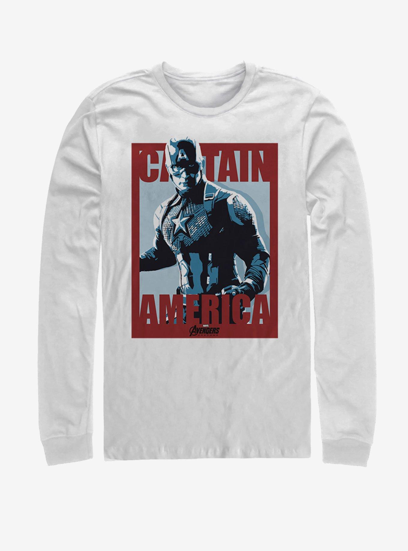 Marvel Avengers: Endgame Captain America Poster Long-Sleeve T-Shirt, WHITE, hi-res