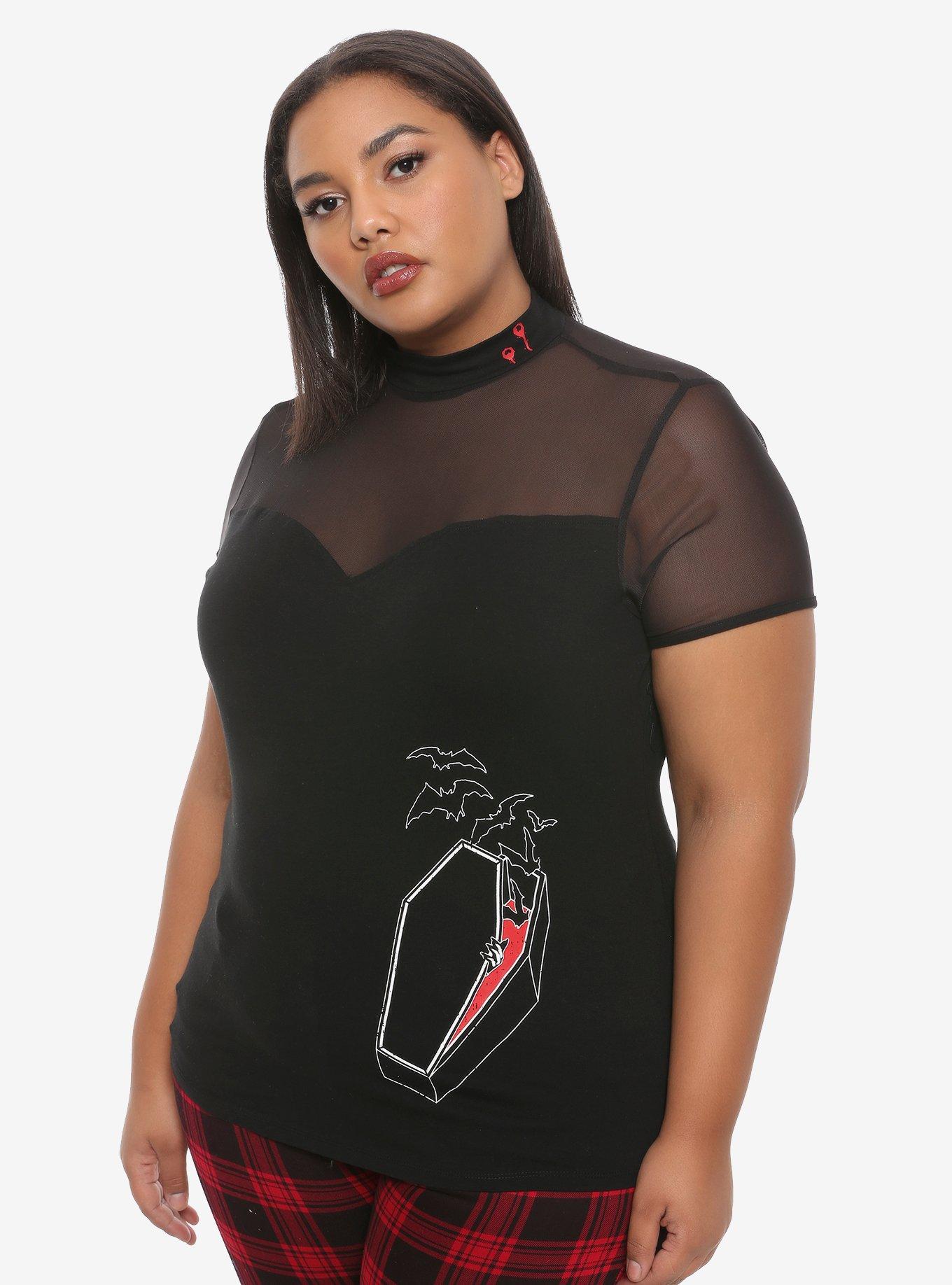 Universal Monsters Dracula Mesh Shoulder Girls Top Plus Size, BLACK, hi-res