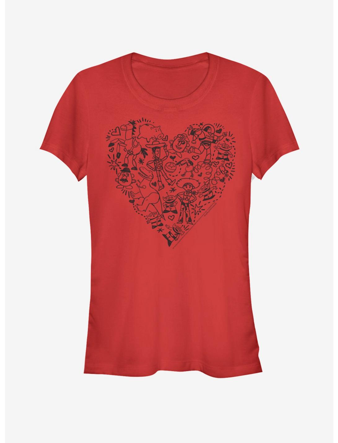 Disney Pixar Toy Story Group Doodle Heart Girls T-Shirt, RED, hi-res