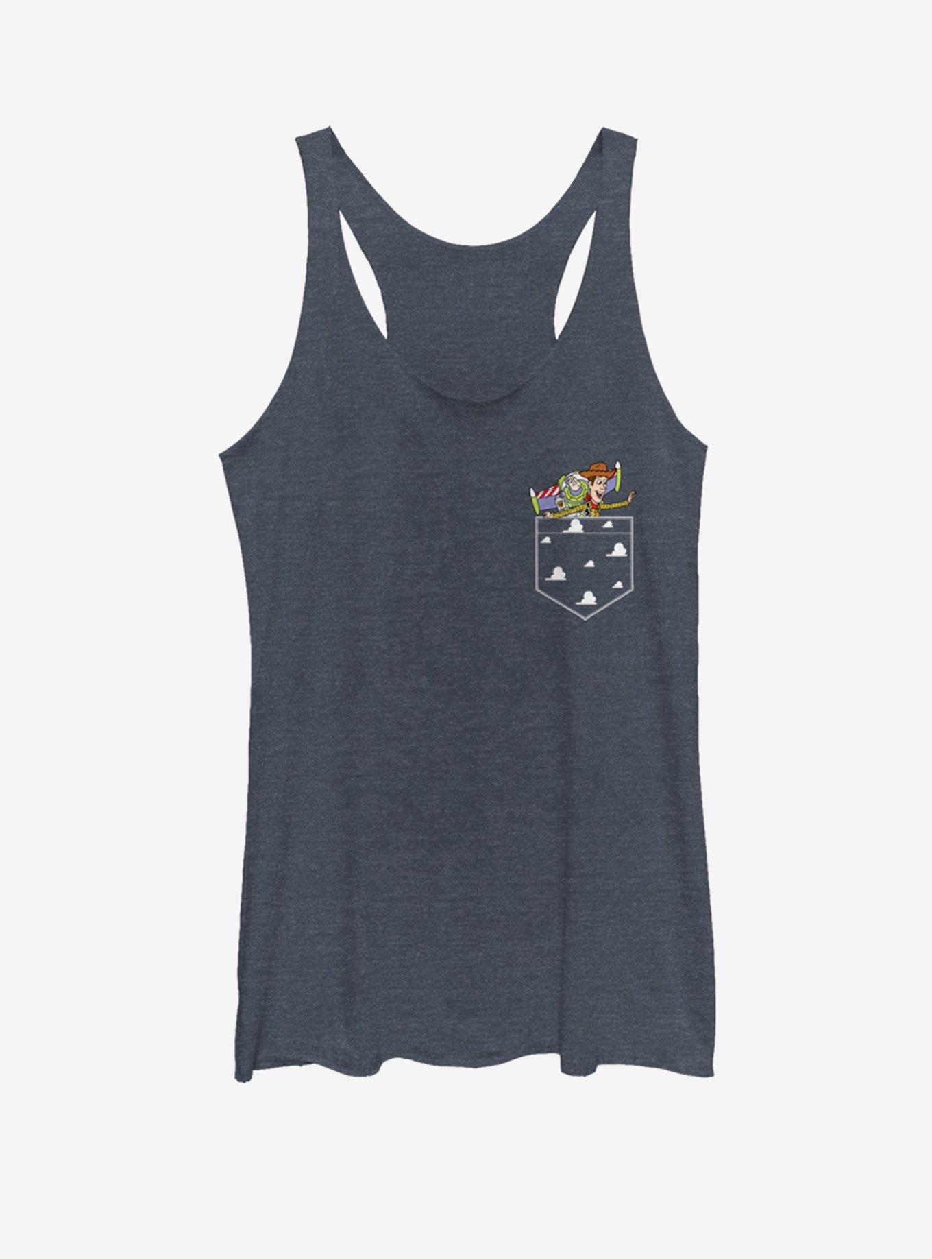 Disney Pixar Toy Story Buzz and Woody Flying Faux Pocket Girls Tank, NAVY HTR, hi-res