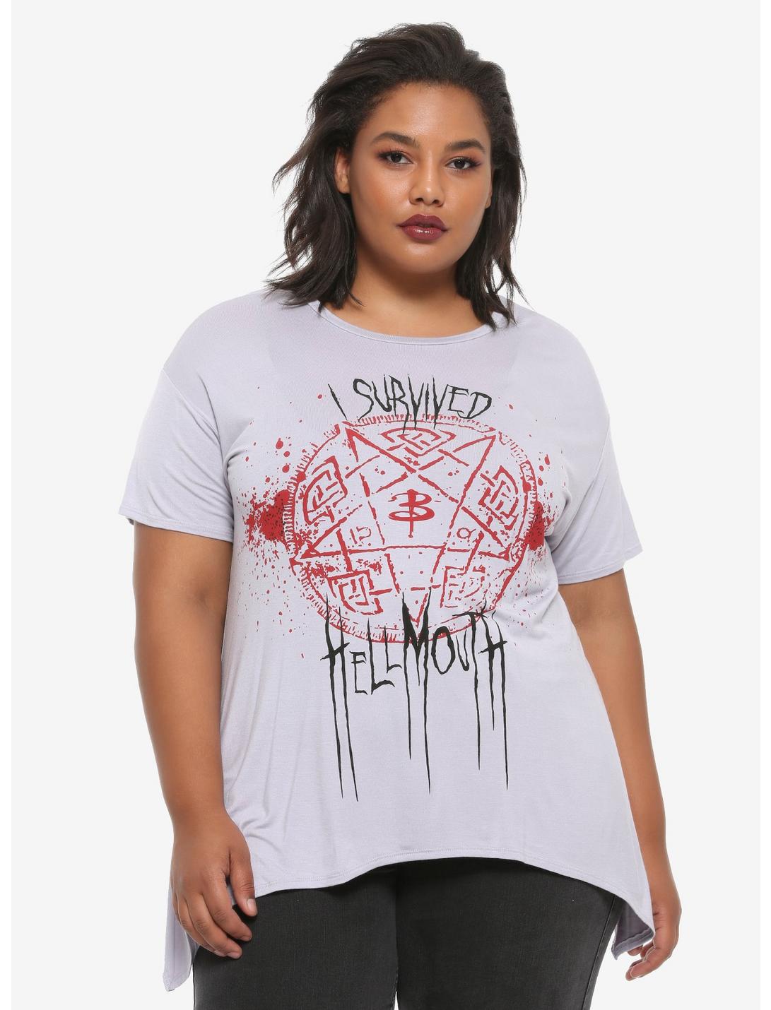 Buffy The Vampire Slayer I Survived The Hellmouth Shark Bite Girsl T-Shirt Plus Size, RED, hi-res