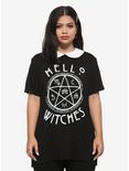 American Horror Story Hello Witches Girls Collared T-Shirt Plus Size, WHITE, hi-res