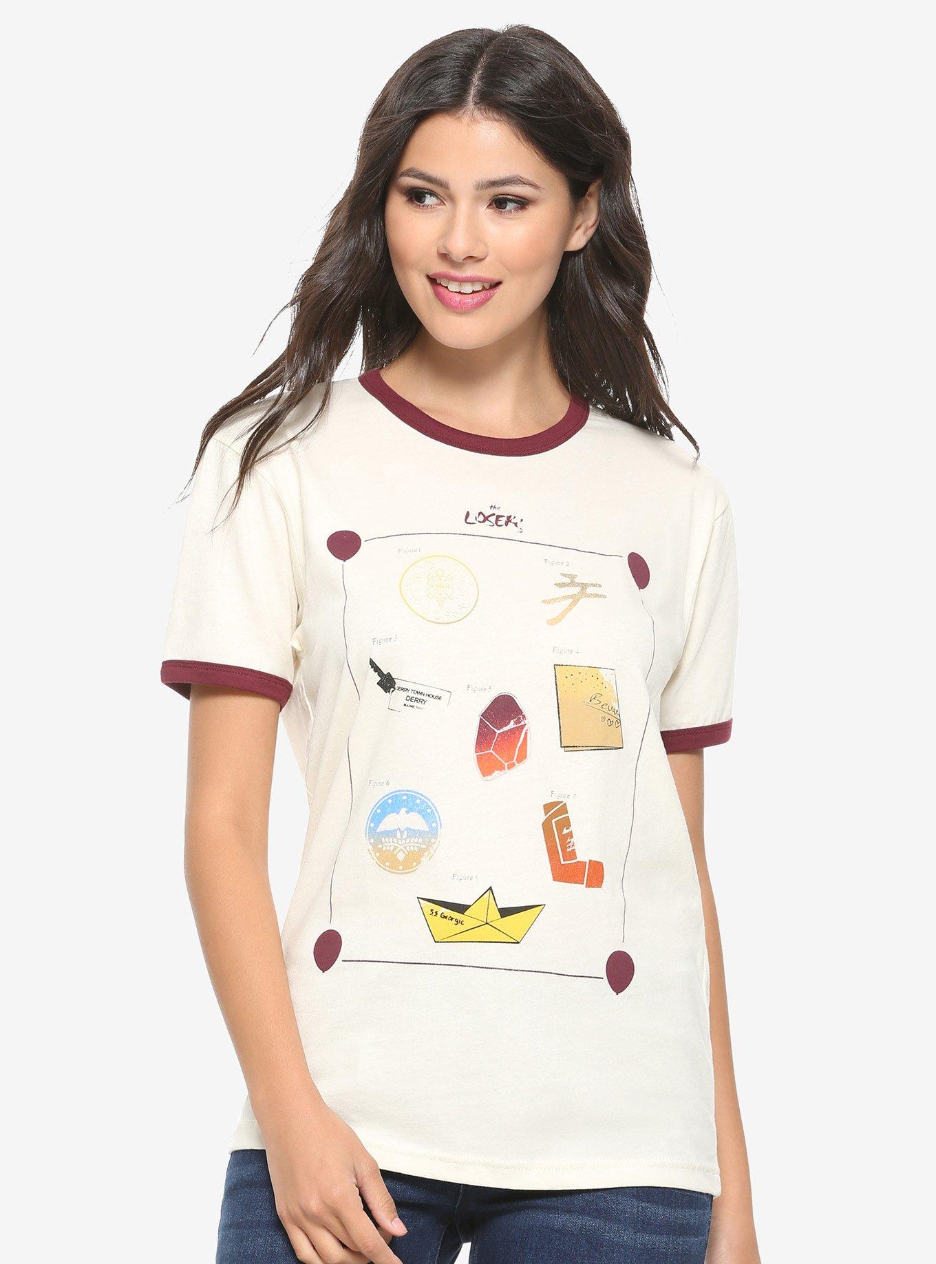 IT Losers' Club Chart Women's Ringer T-Shirt - BoxLunch Exclusive, WHITE, hi-res