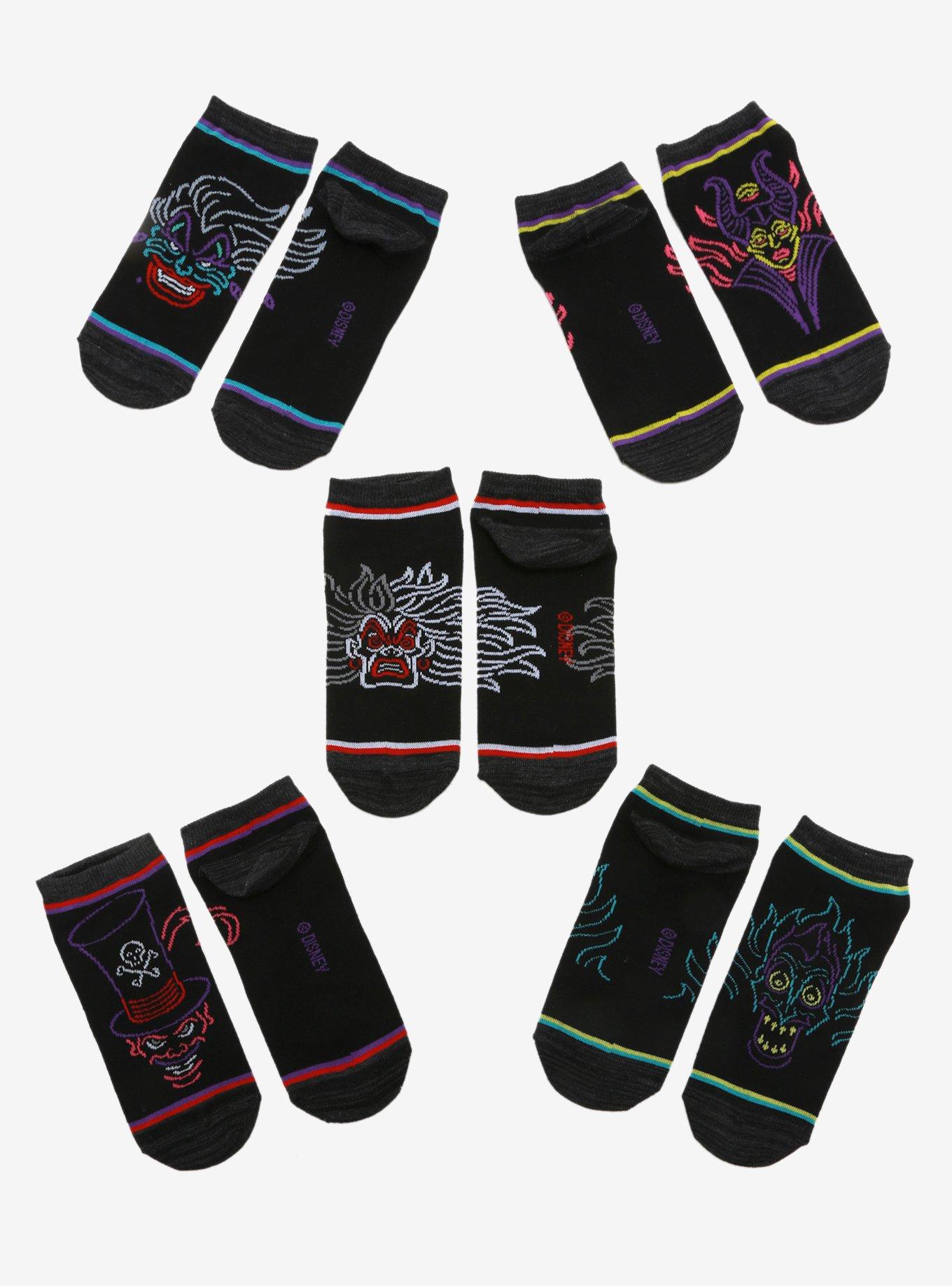 Disney Villains Neon Ankle Sock Set - BoxLunch Exclusive, , hi-res