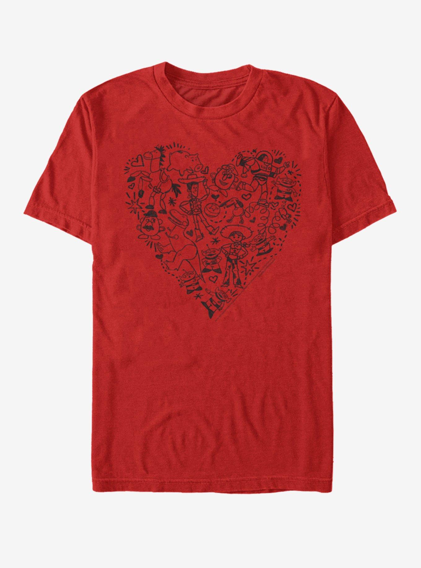 Disney Pixar Toy Story Group Doodle Heart T-Shirt, RED, hi-res