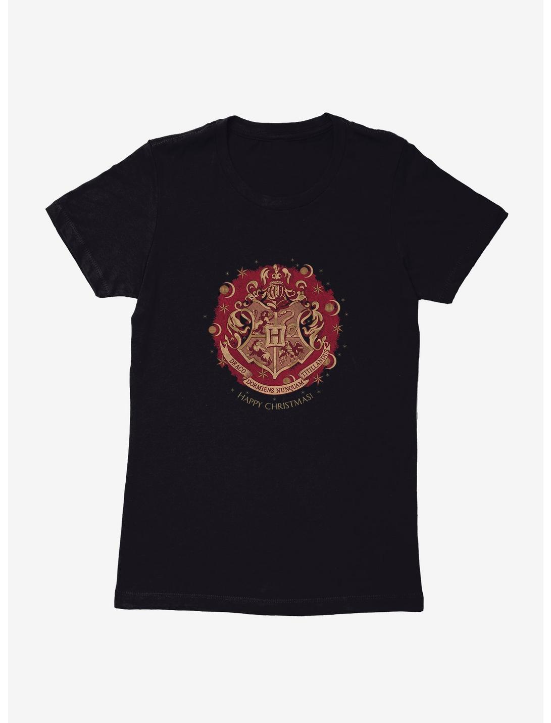 Harry Potter Hogwarts Christmas Crest Womens T-Shirt, BLACK, hi-res