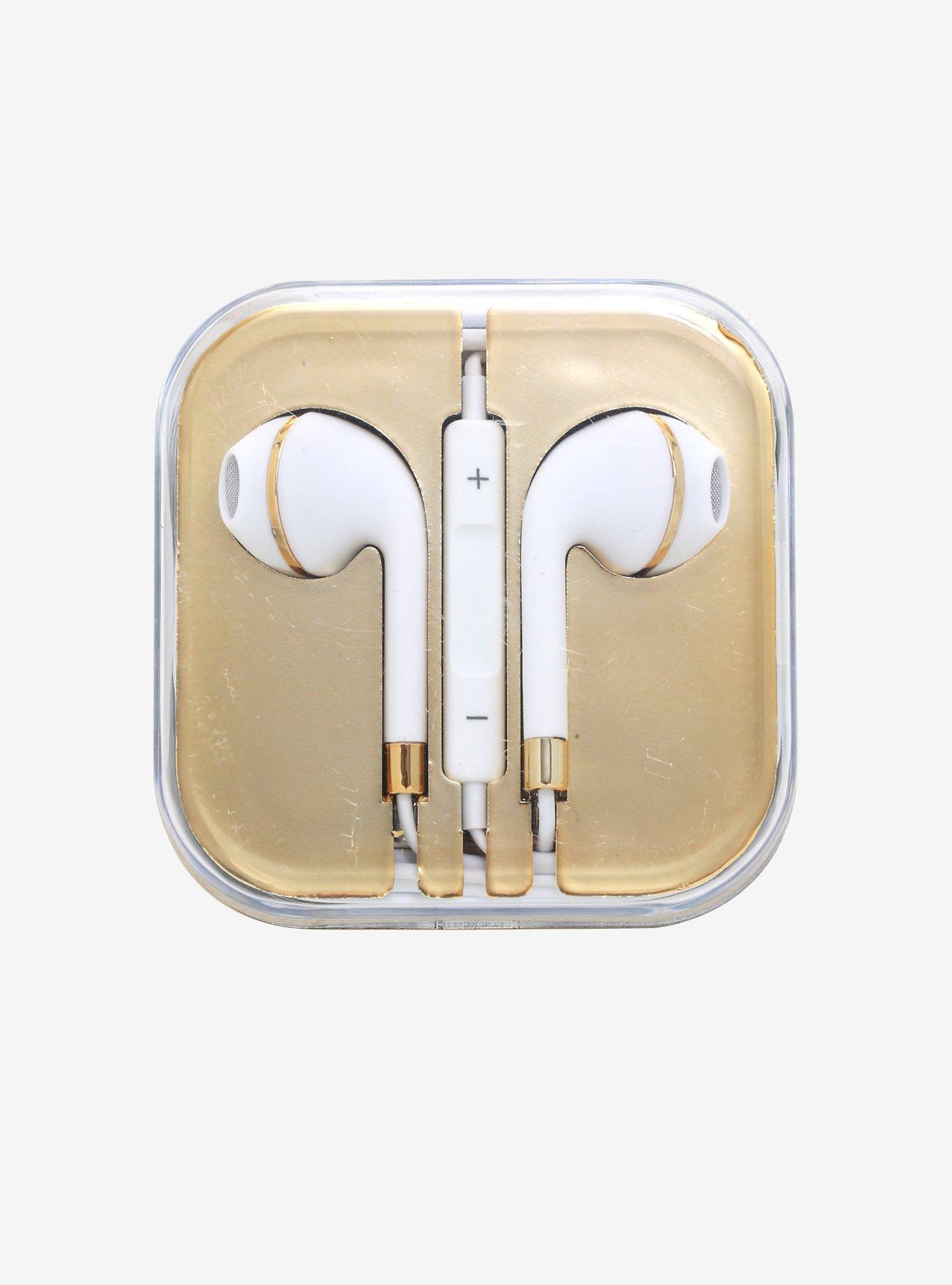 Matte White With Gold Trim Earbuds, , hi-res