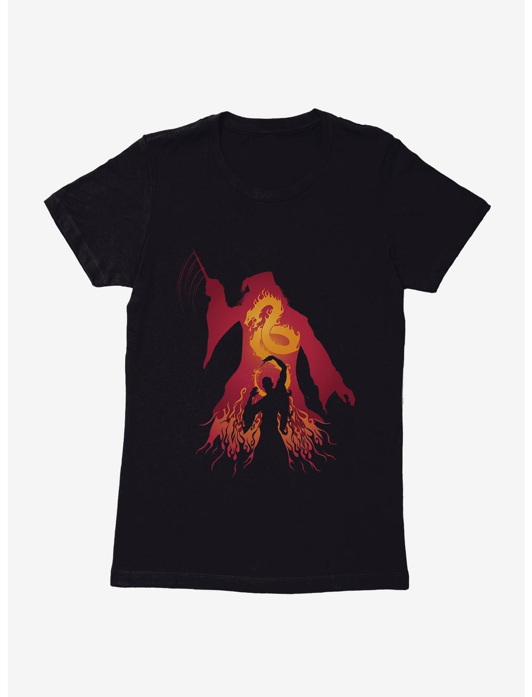 Harry Potter Dumbledore Fire Silhouette Womens T-Shirt, BLACK, hi-res
