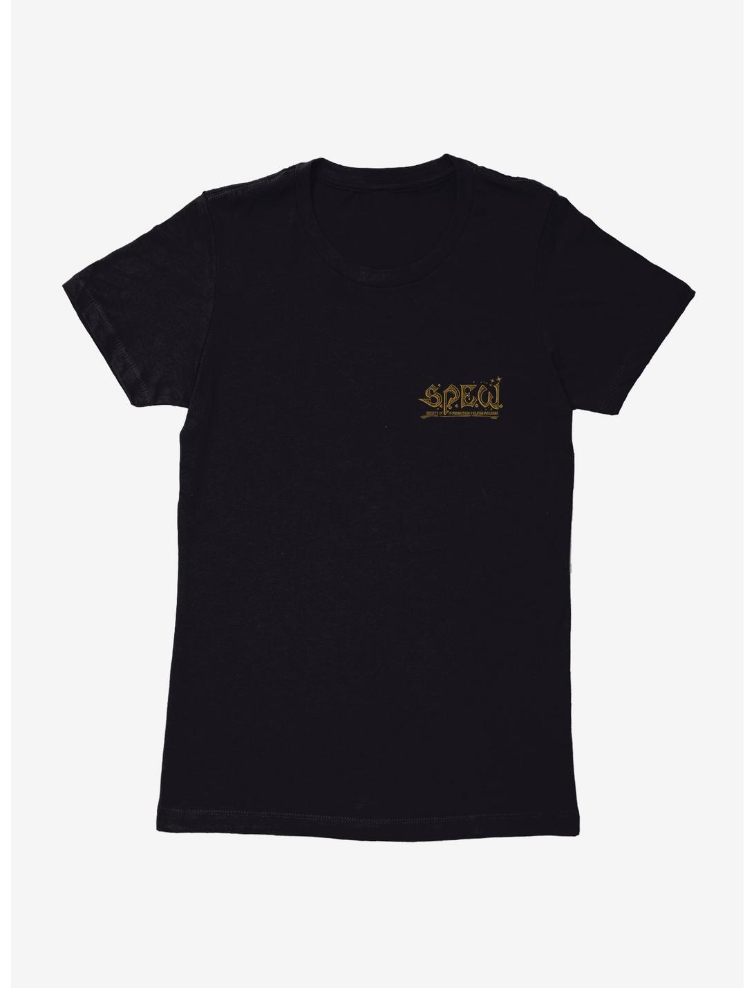 Harry Potter S.P.E.W. Organization Gold Text Womens T-Shirt, BLACK, hi-res