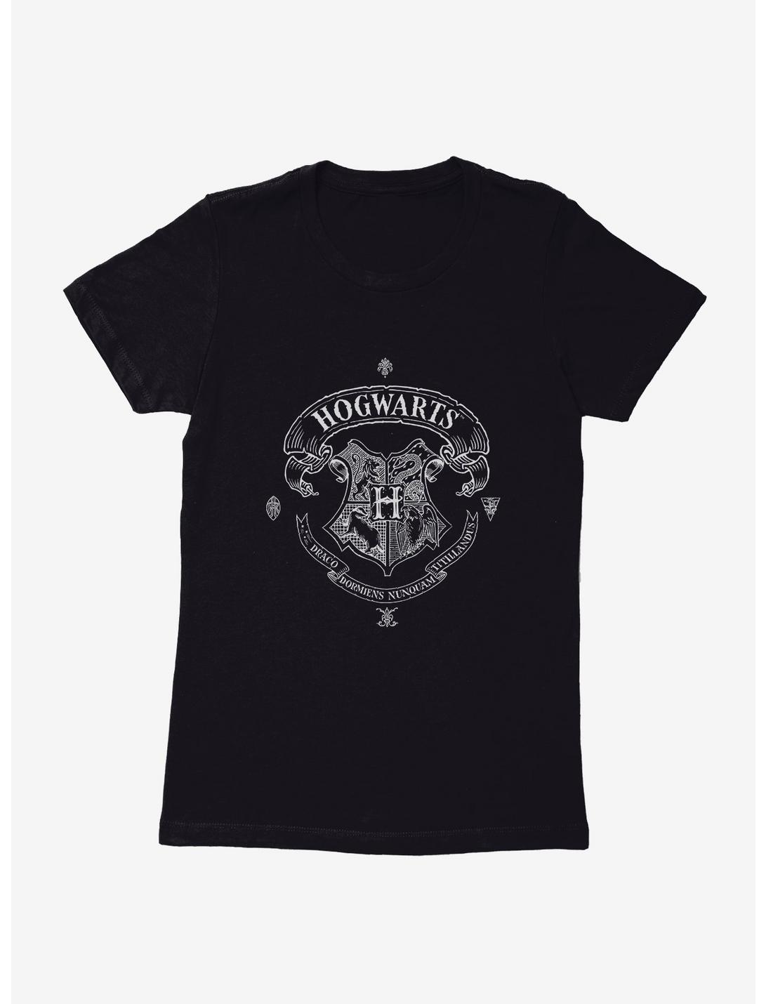 Harry Potter Hogwarts Shield Outline Womens T-Shirt, BLACK, hi-res