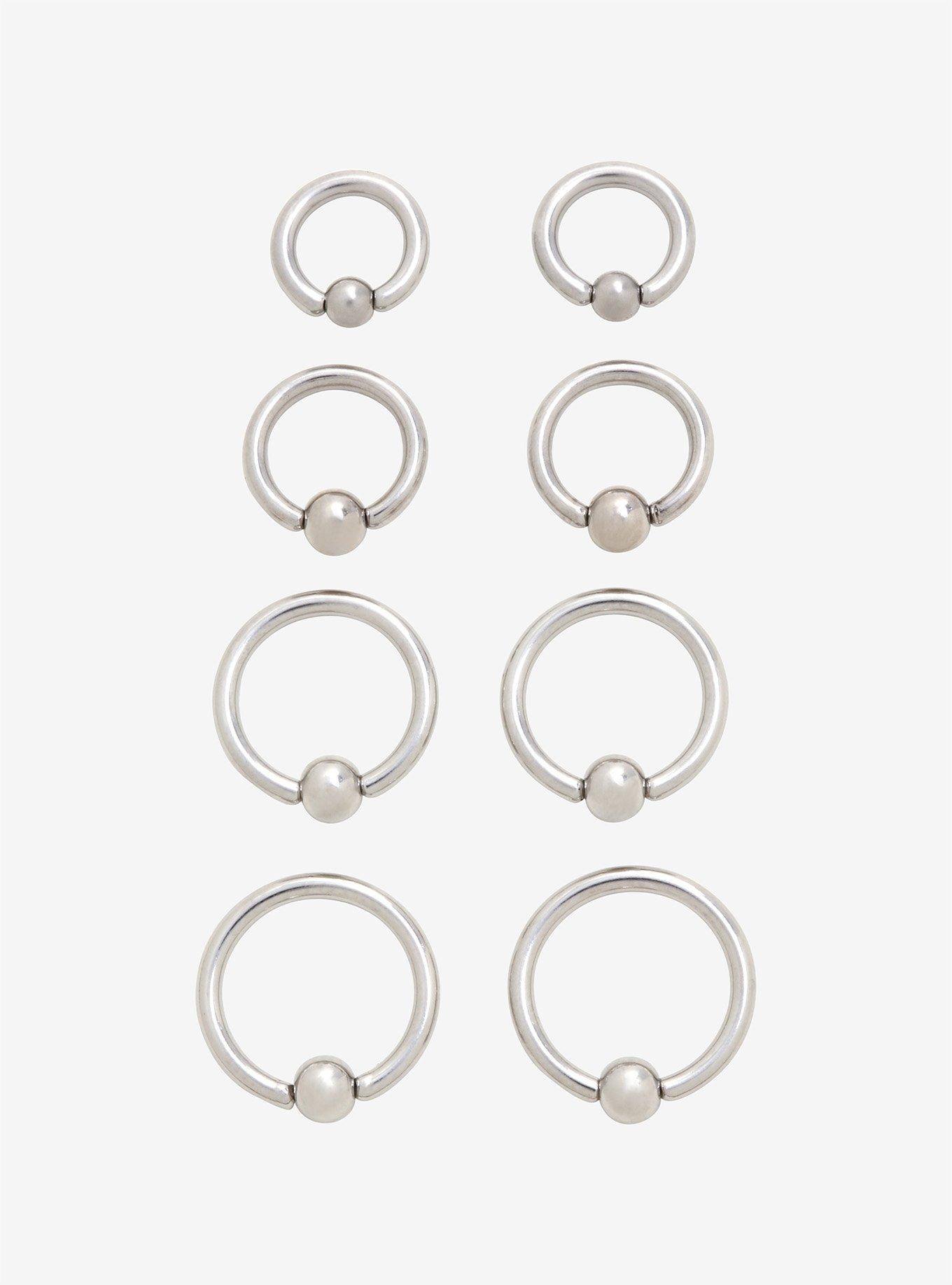 Steel Silver Multi Size Captive Hoop 8 Pack, MULTI, hi-res